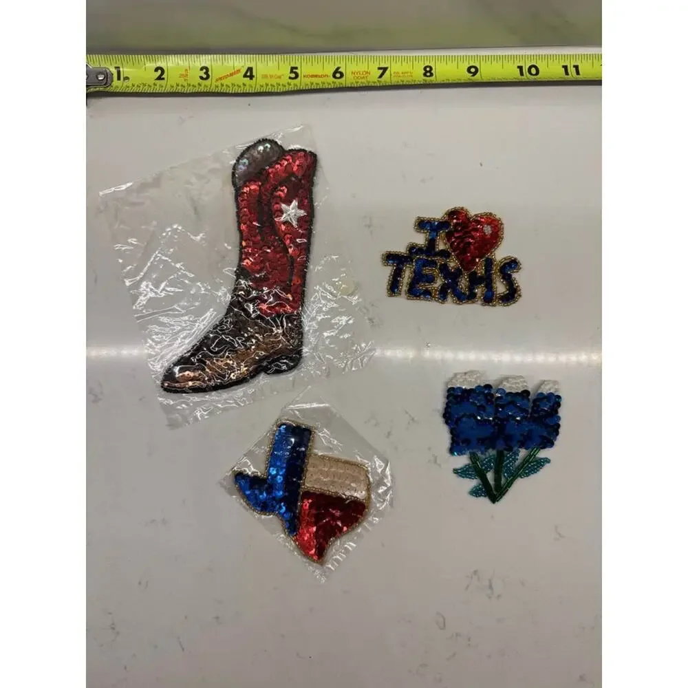 Vintage Texas Cowboy Boot Bluebonnet I Love Texas Sequin Beaded Patch Appliqué